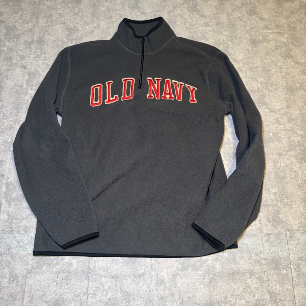 Old Navy Mens Gray Quarter Zip Fleece Pullover Varsity Logo Sweatshirt Medium